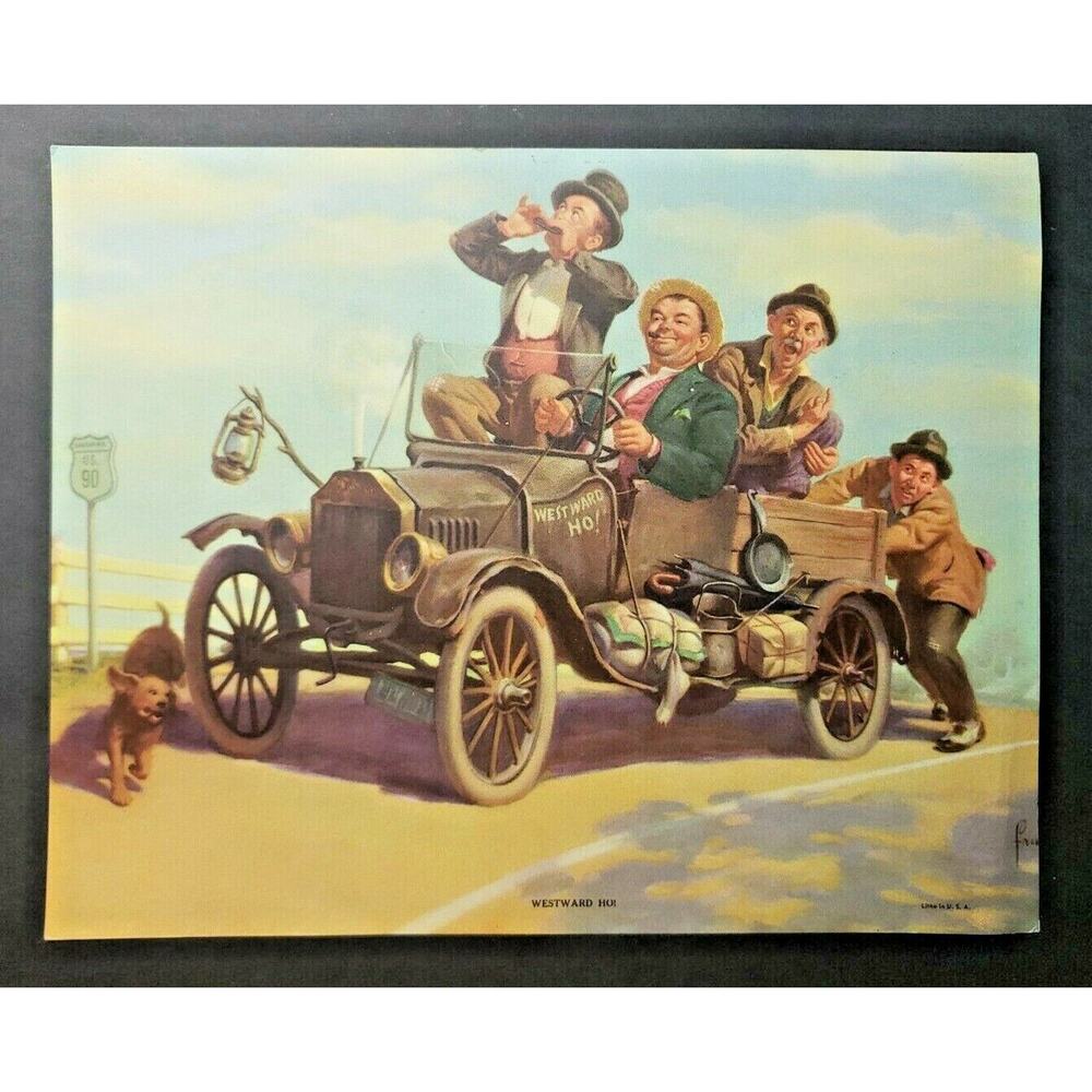 1930's Rare Print “Westward Ho!" Litho Graph Print, 1913 Litho in USA 9" x 7"S49